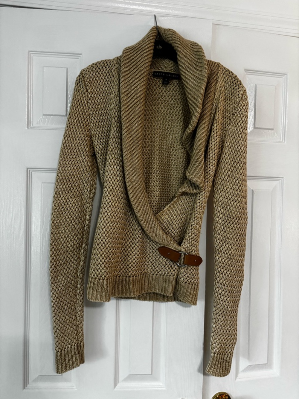 Ralph Lauren Women’s Shawl Collar Knit Sweater - Camel size medium